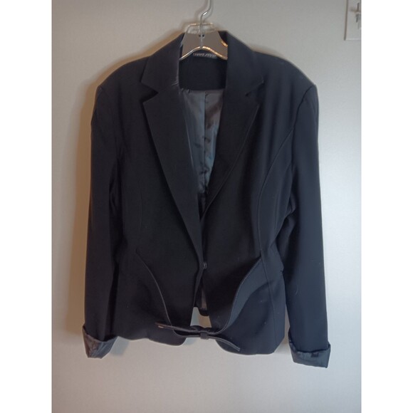 Larry Levine Stretch Black Belted Blazer Jacket Sz XL - Picture 1 of 5